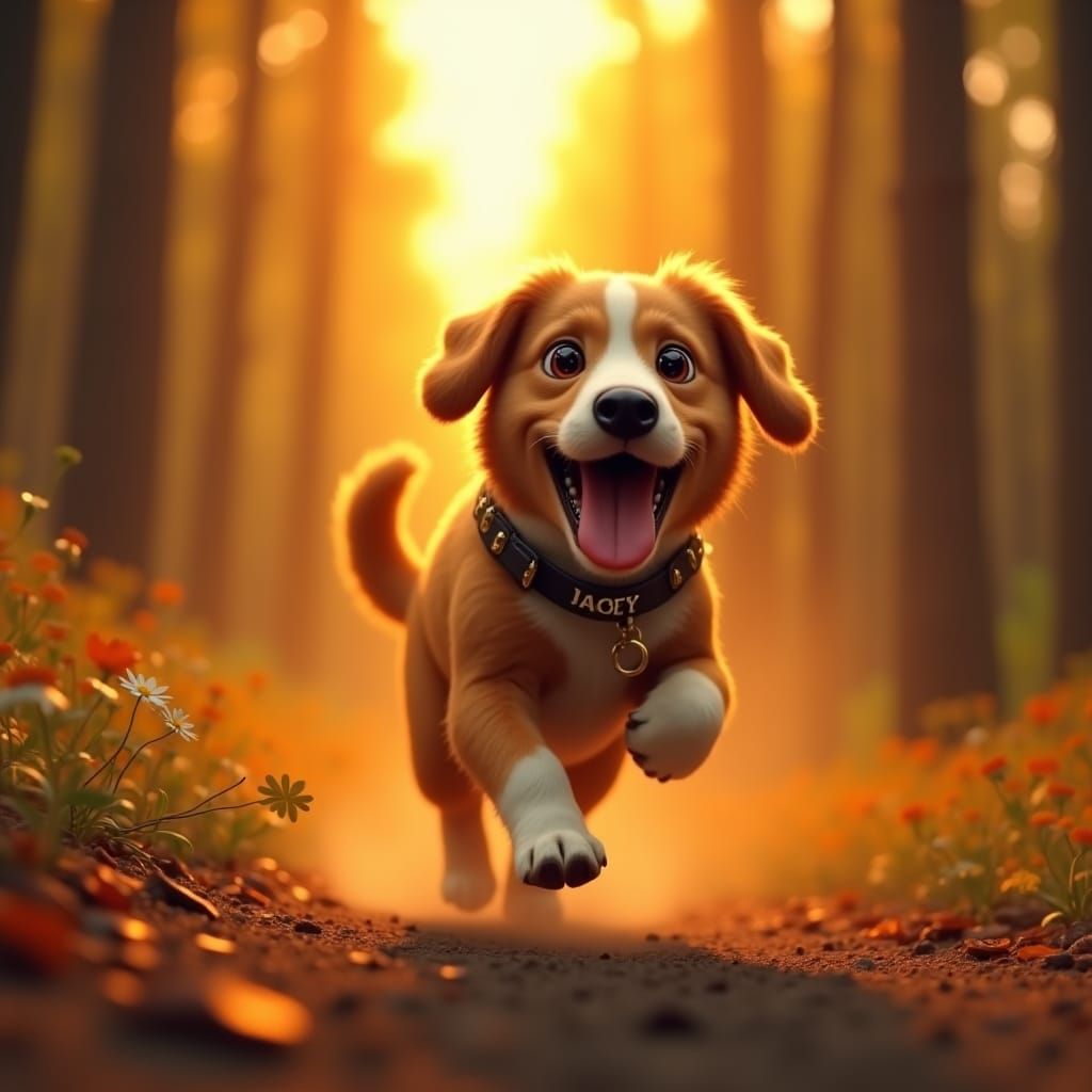 Dog Chased by Hotdog in Sunset Forest