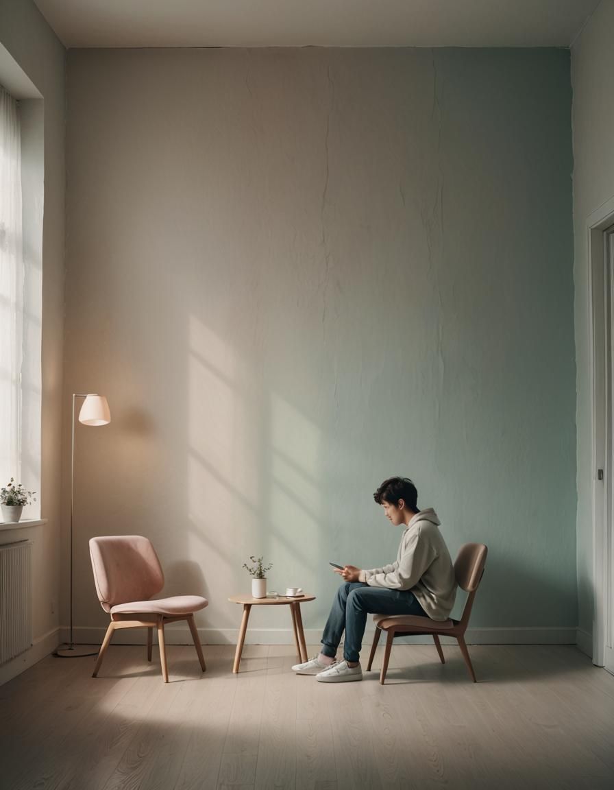 Person in Dimly Lit Room in Minimalist Style