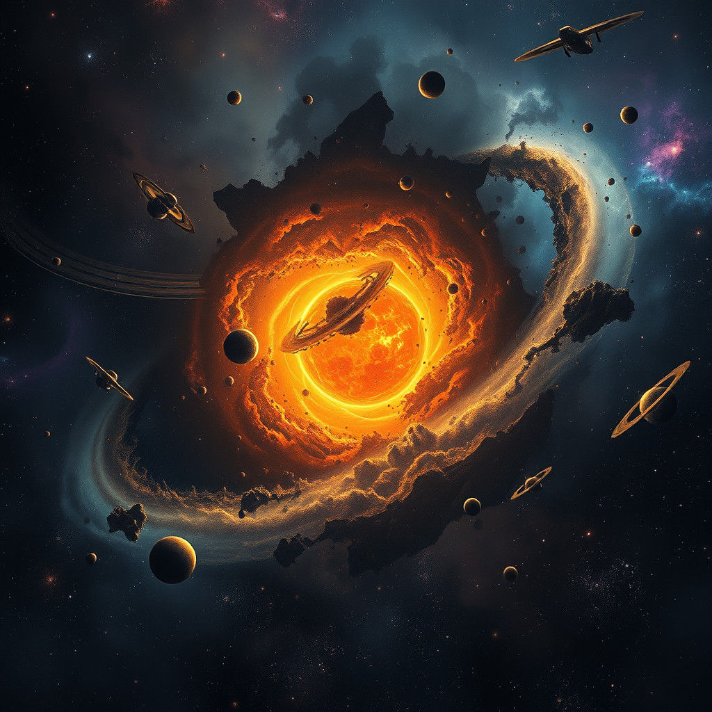 Chaotic Galaxy Implosion in Sci-Fi Style