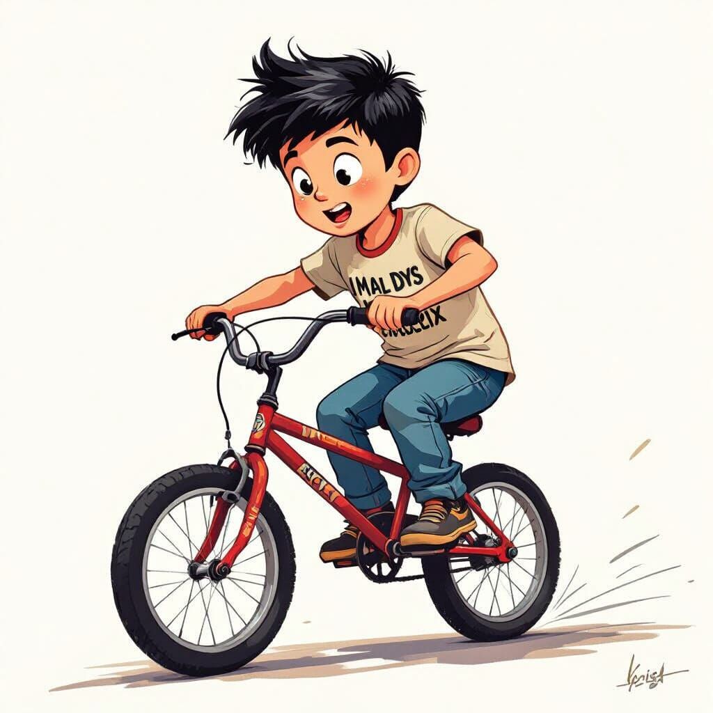 Boy on Bike Doing Wheelie in Energetic Concept Art Style