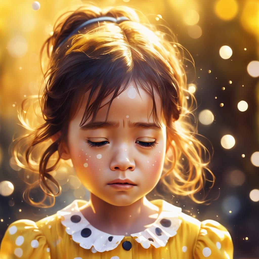 Little Girl Crying in Vibrant Oil Painting Style