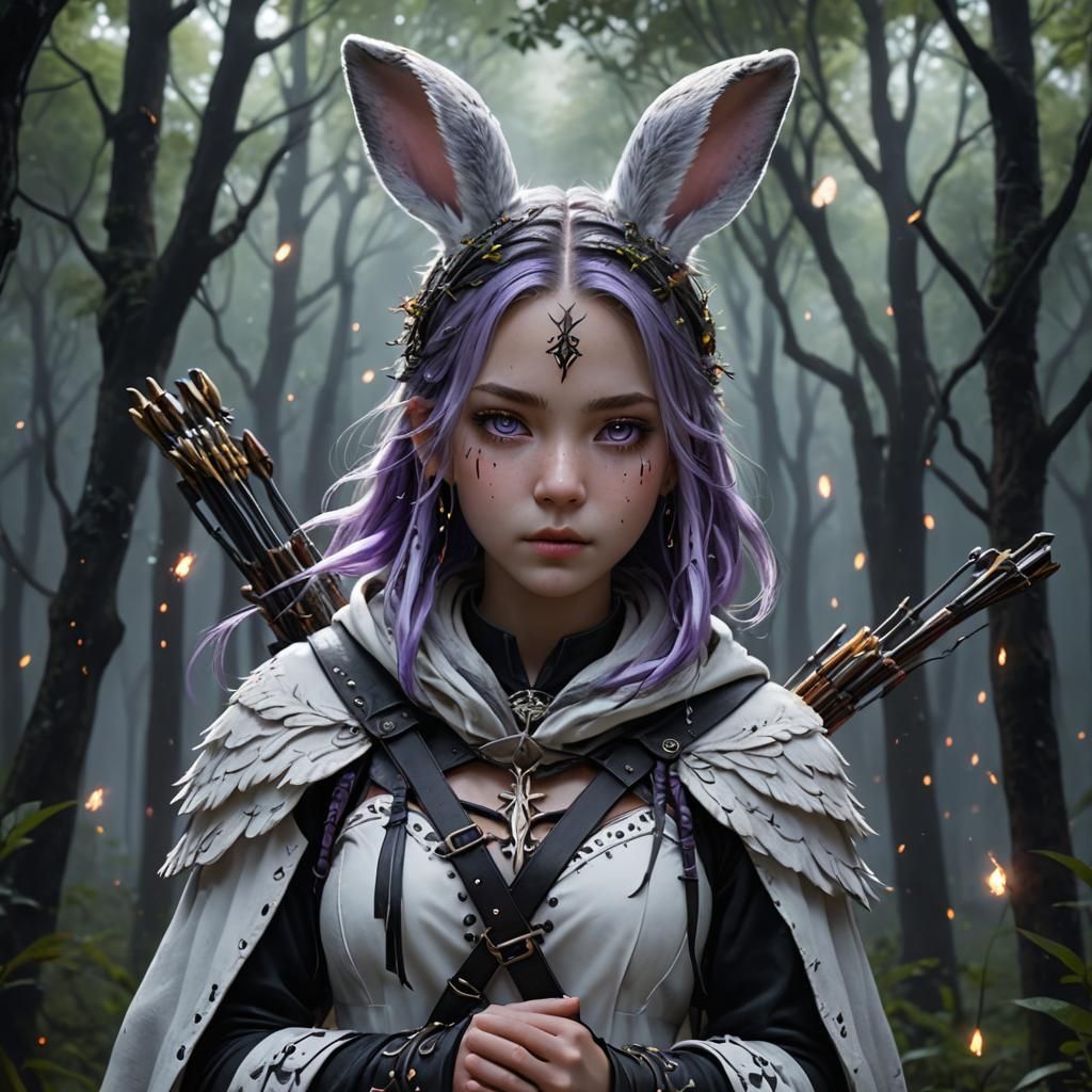 Anime Rabbit Woman in Misty Forest