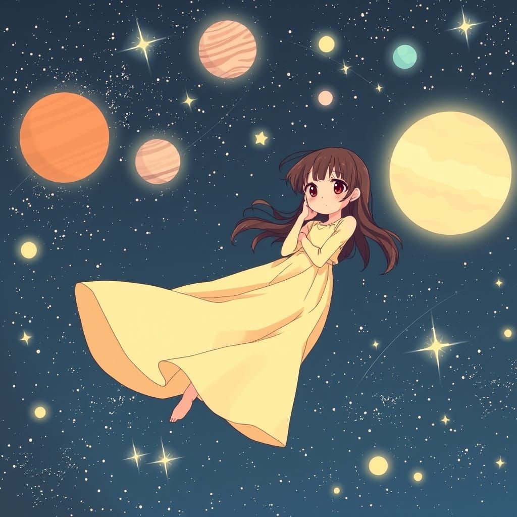 Whimsical Space Goddess in Makoto Shinkai Style