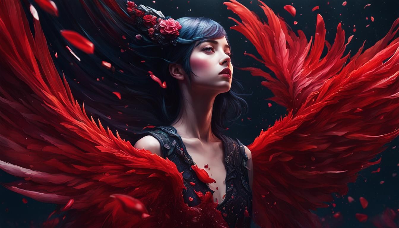 Fountain of Blood Girl: Hyperrealistic Splash Art