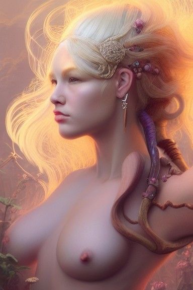 Nude Blonde Fantasy Figure in Detailed Digital Art