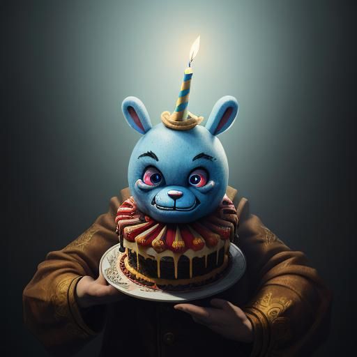 Creepy Circus Baby Holding Birthday Cake