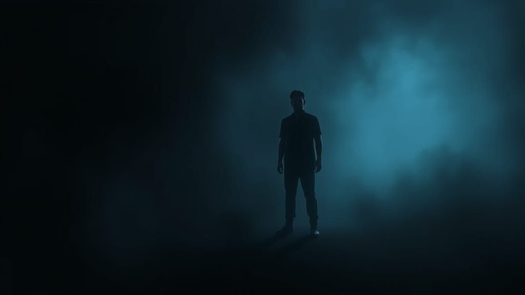 Lonely Figure with Shadow in Moody Lighting