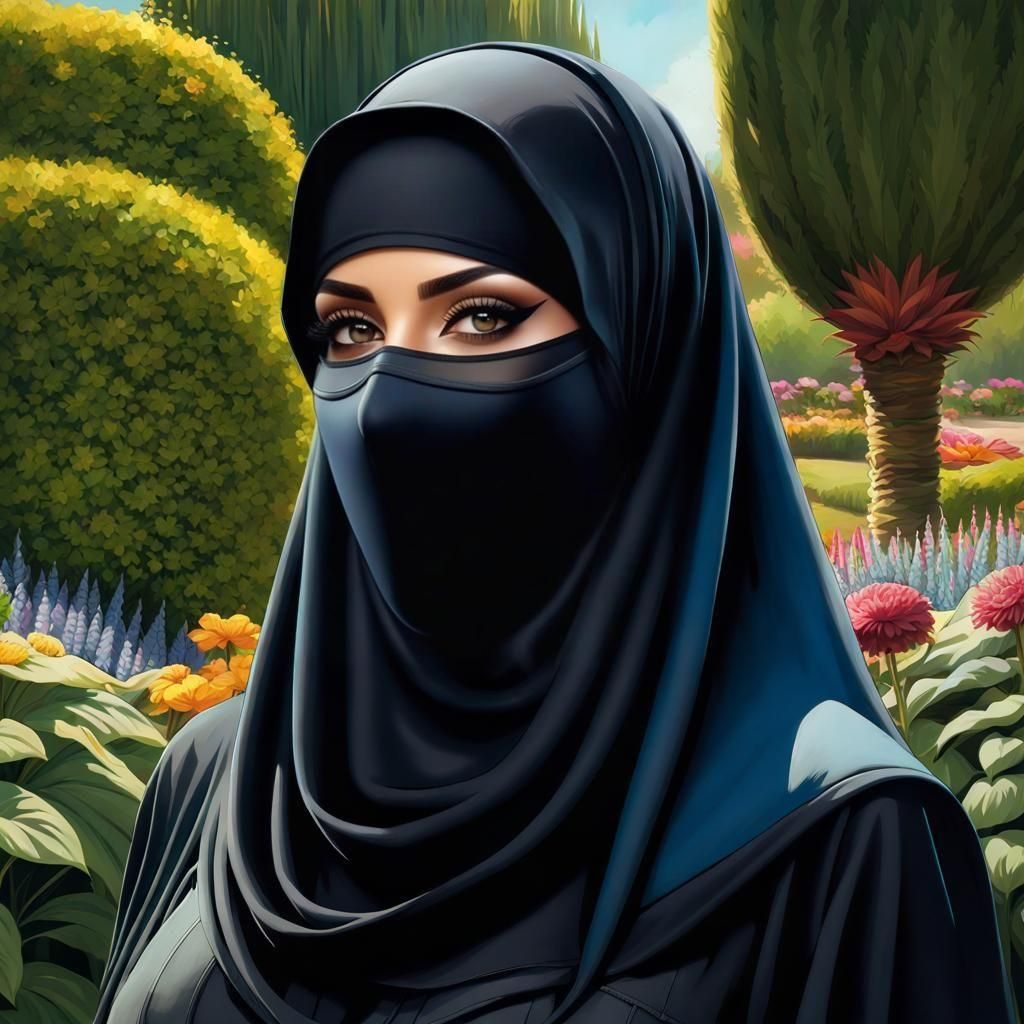 Glamorous Niqab Woman Portrait in Oil Painting Style