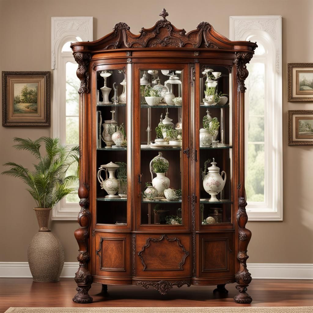 Antique Victorian Curio Cabinet Display