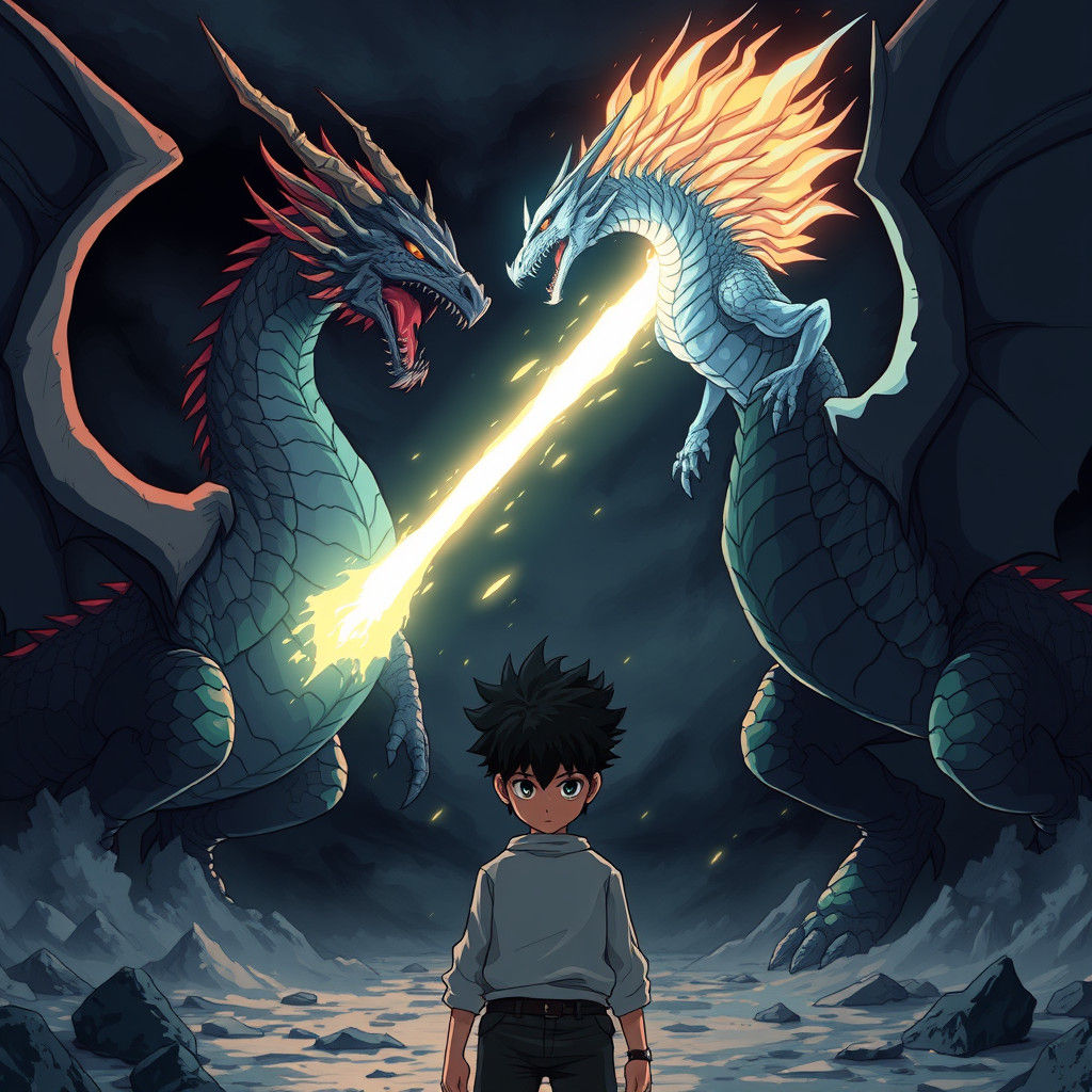 Epic Dragon Battle: Light vs Dark in Anime Style