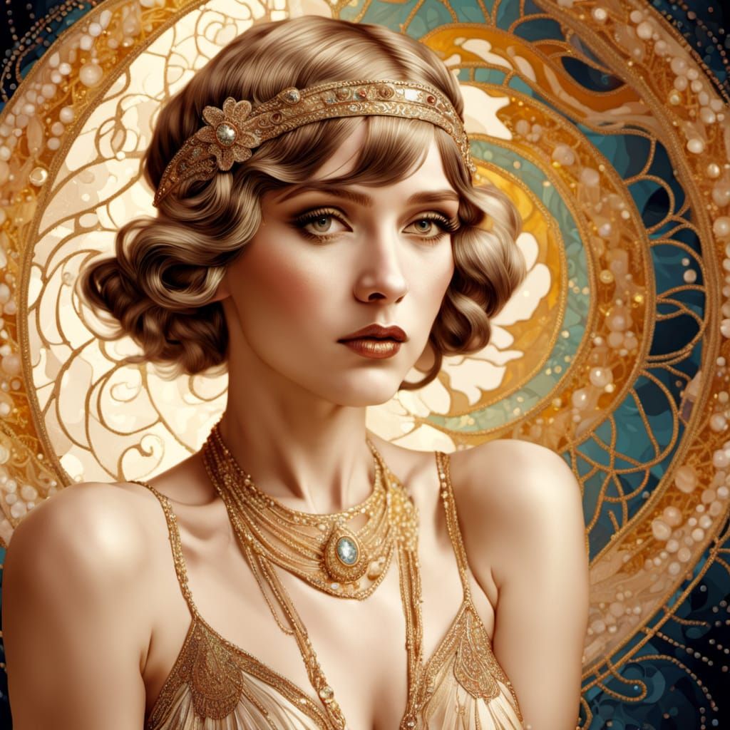 Flapper Portrait in Alphonse Mucha Style
