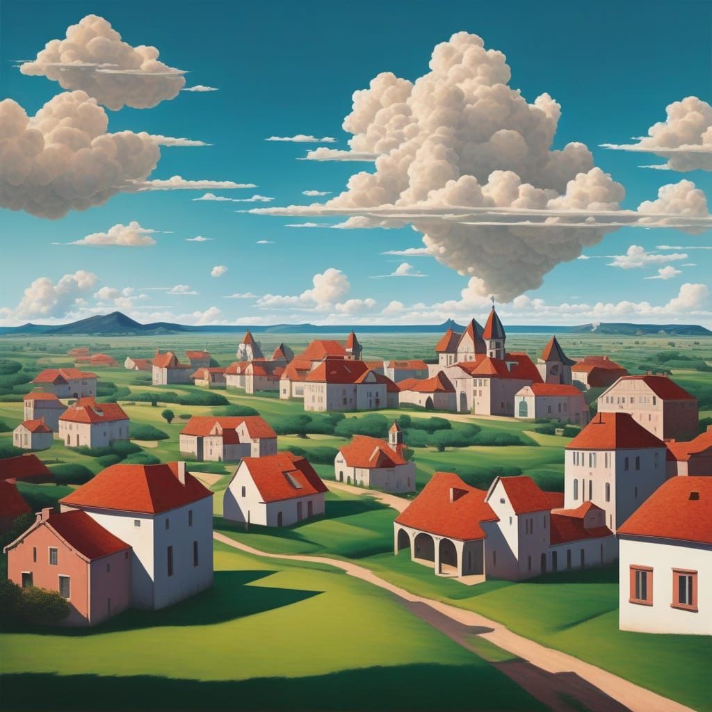 Surreal Floating Renaissance Buildings in Realistic Clouds