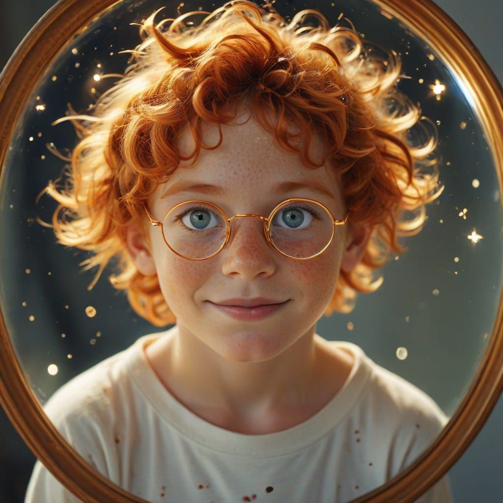 Joyful Ginger Boy with Freckles, Kippah, and Glasses