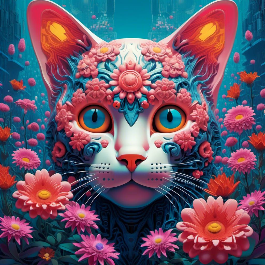 Surreal Cat Portrait in Psychedelic Style