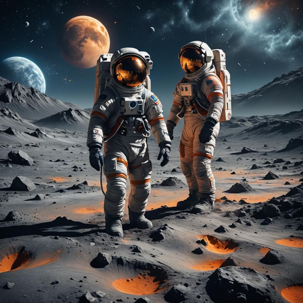 Astronaut on the Moon in a Sci-Fi Style