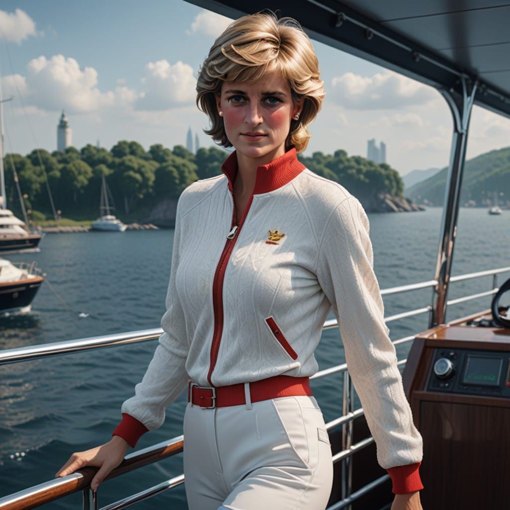 Princess Diana on Yacht in 3D Anime Style