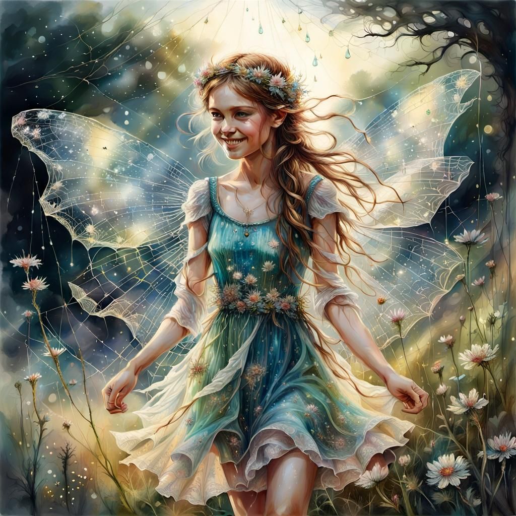 Delicate Fairy Dances in Sunny Flower Meadow