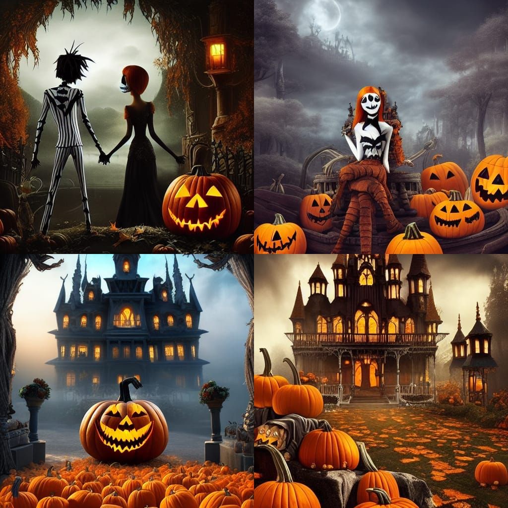 Jack and Sally: Pumpkin Royalty in Digital Art
