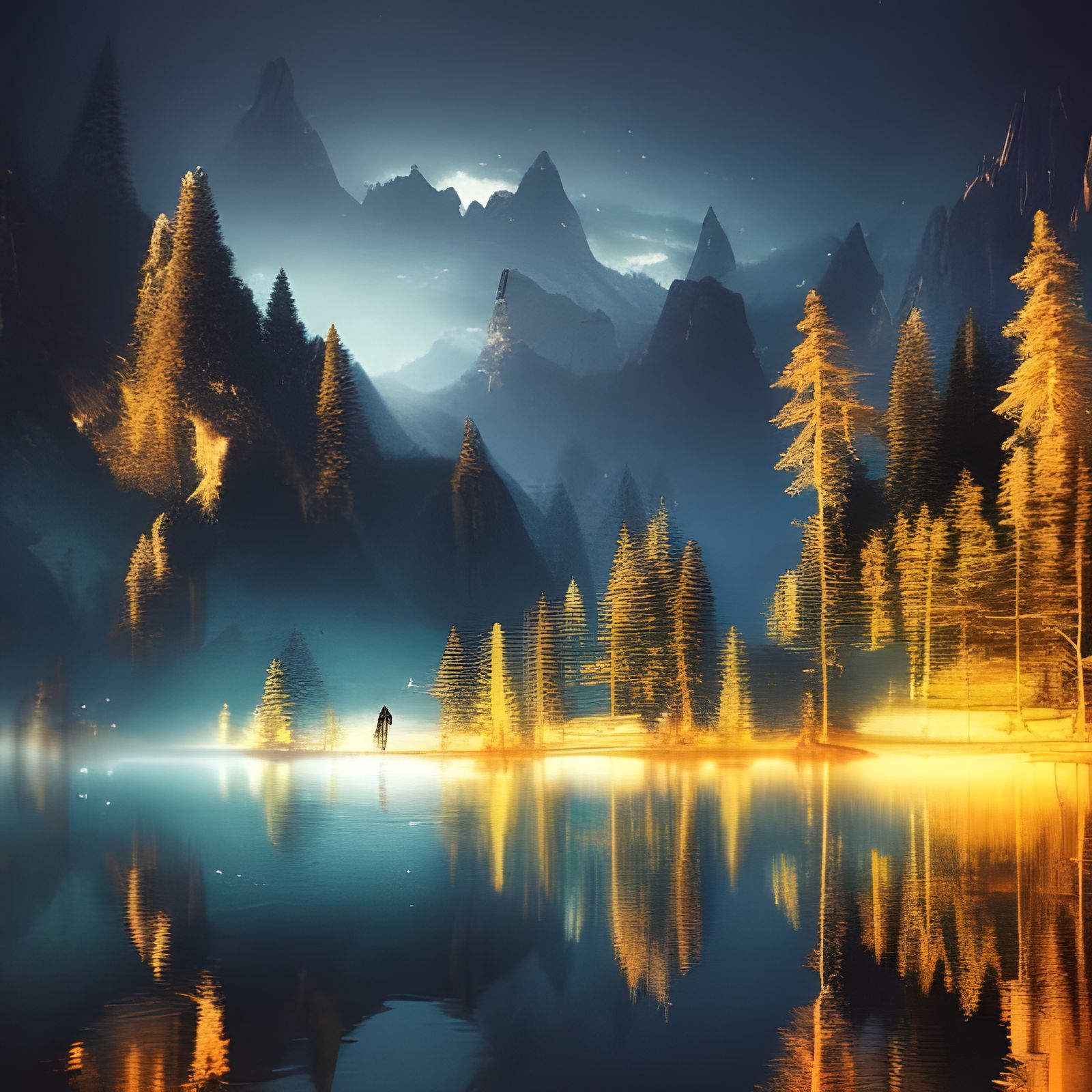 Epic Mountain Reflection at Night