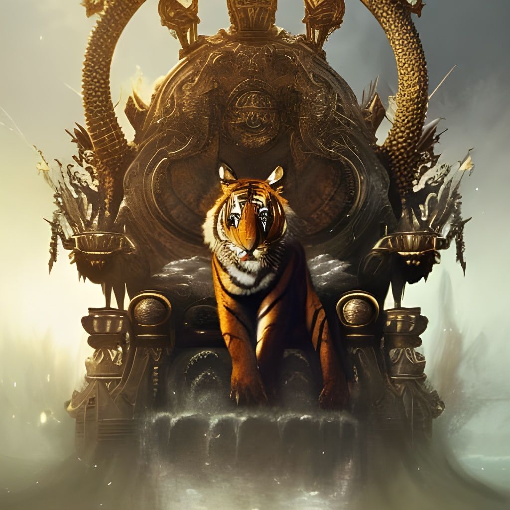 Tiger King on Throne: Dark Fantasy Art