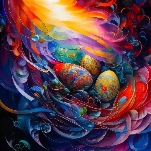 Intricate Painted Eggs in Gouache Style
