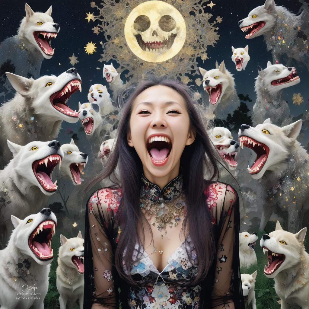 Vampire Laughing in Graveyard, Double Exposure Portrait