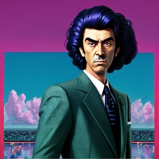 Surreal Vaporwave Scene with Humorous Elements