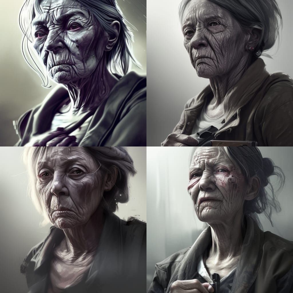 Cyberpunk Old Woman with Shotgun Concept Art