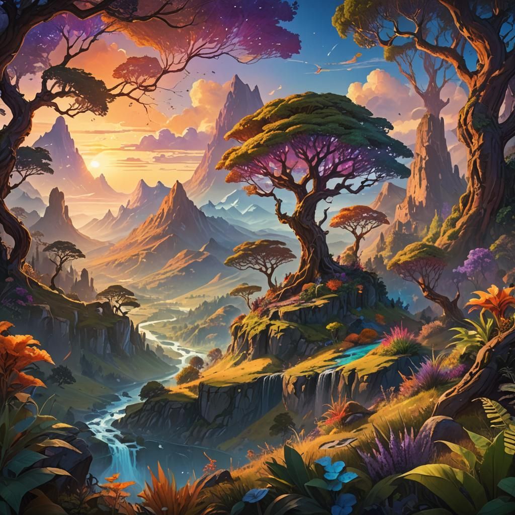 Vibrant Fantasy Landscape Concept Art in 8k
