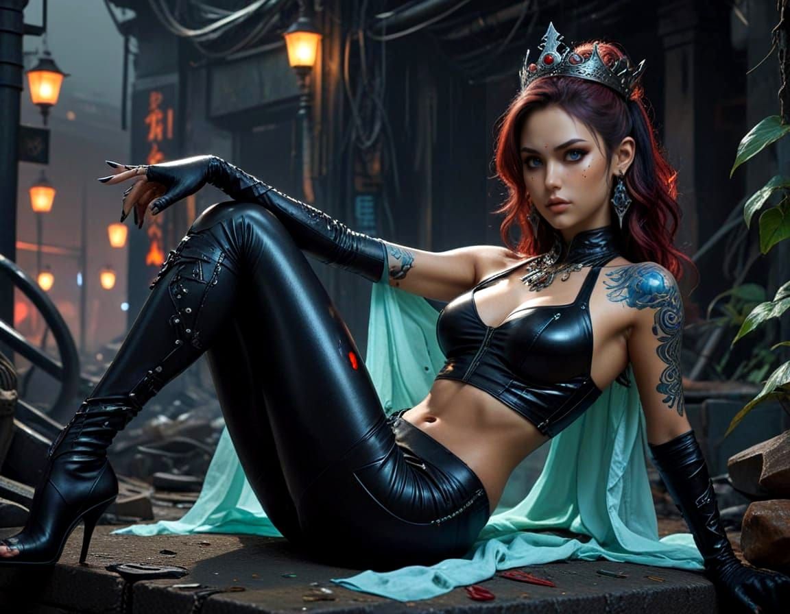 Sultry Anime Pinup with Cyberpunk Flair