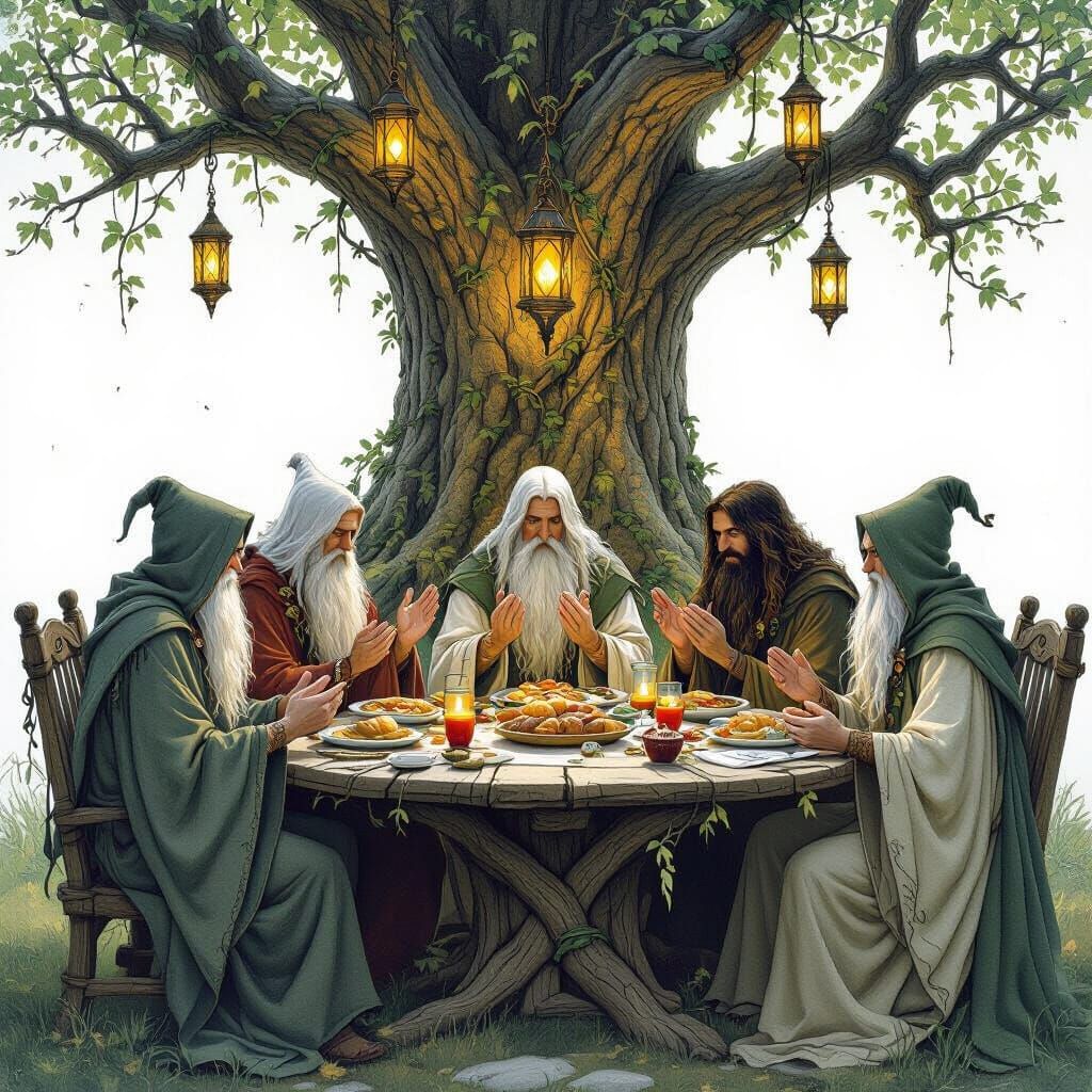 Druids Gathered for a Whimsical Feast