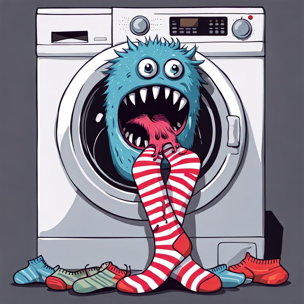 Whimsical Washing Machine Monster Eats Socks