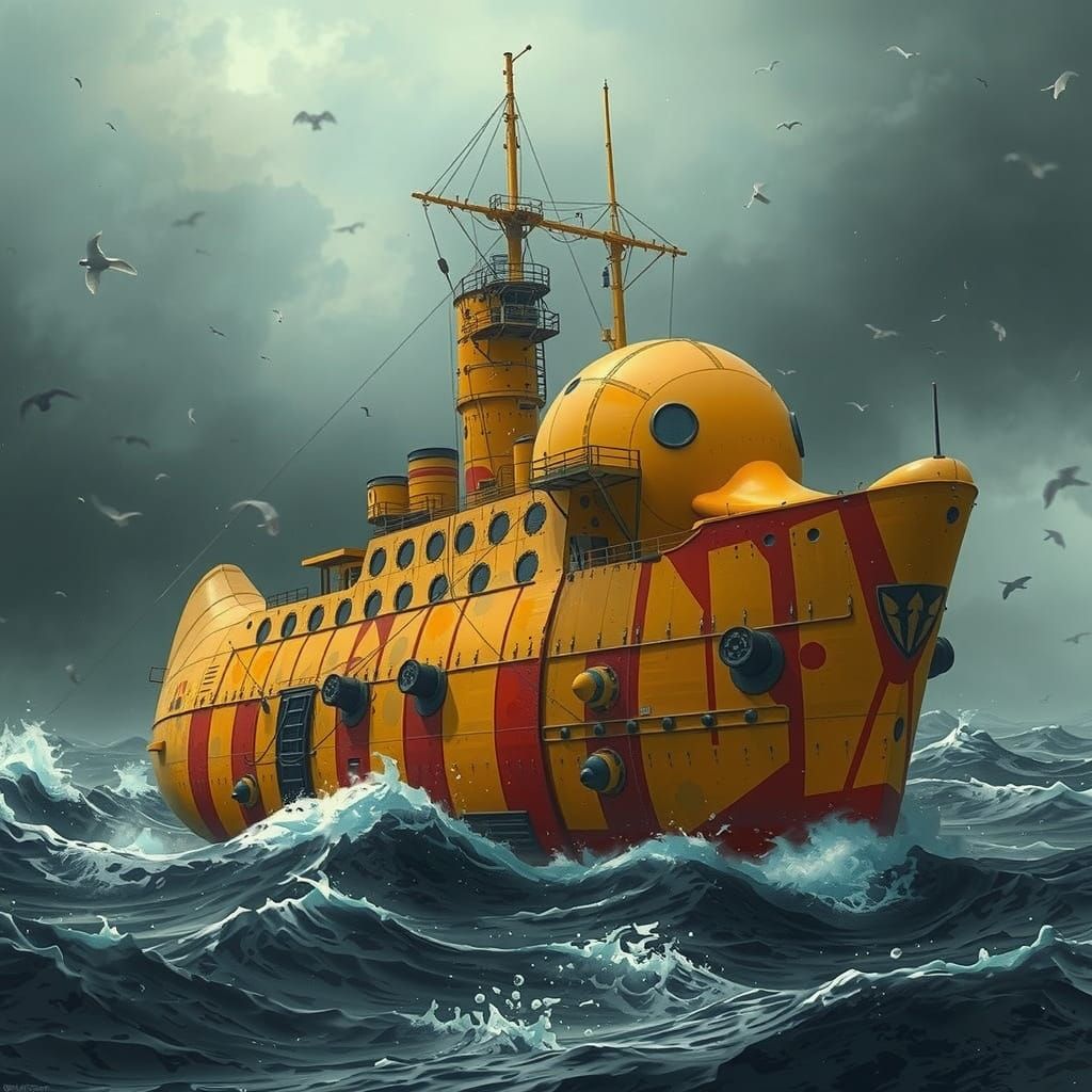 Weathered Rubber Duck Battleship Sails Treacherous Waters