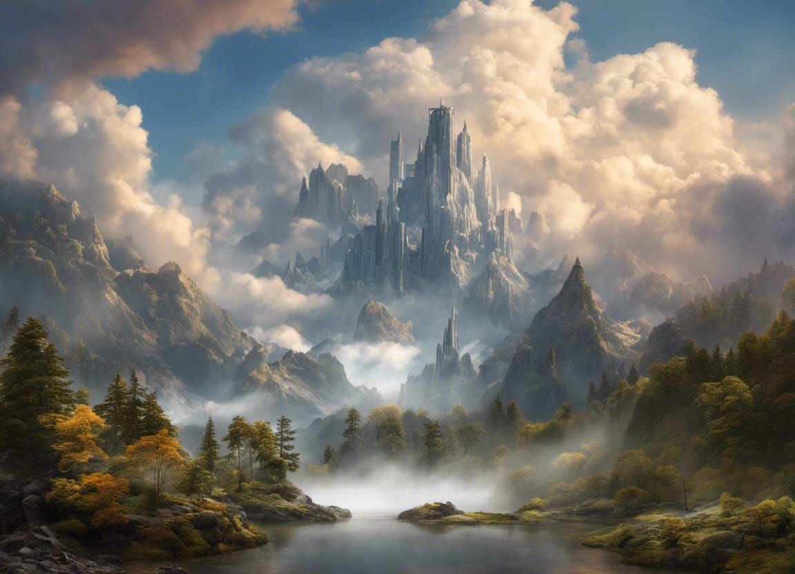 Magnificent Elemental Cloud City in 3D Digital Art