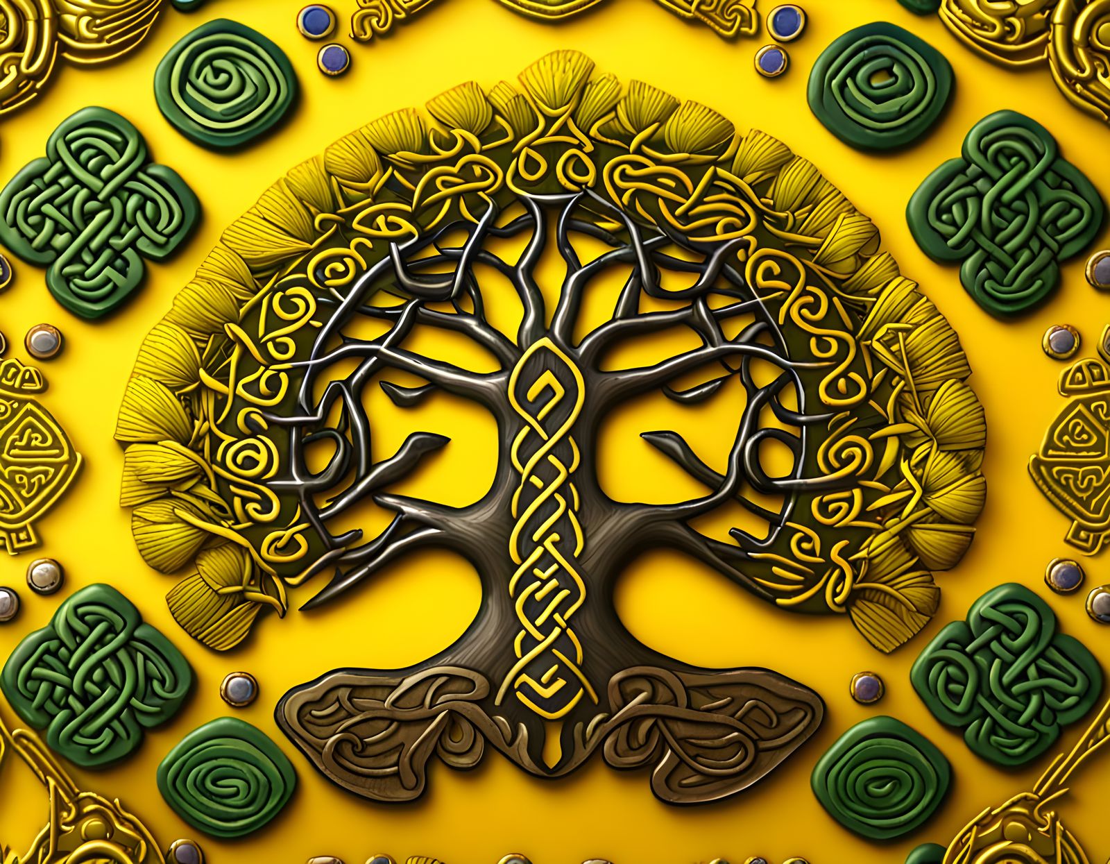 Epic Celtic Runes and Armour in Vibrant Yellow