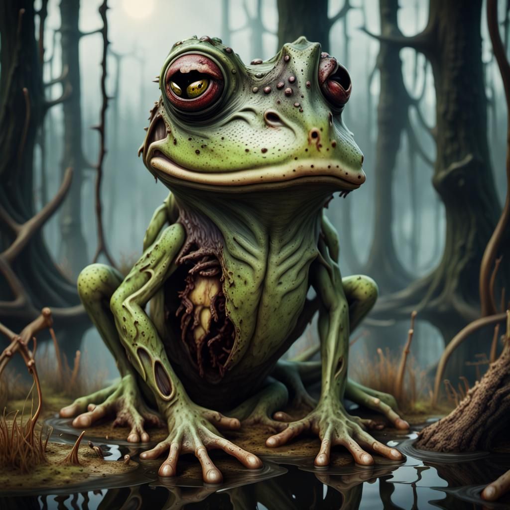 Decomposing Frog in Swamp: Art Nouveau Photorealism