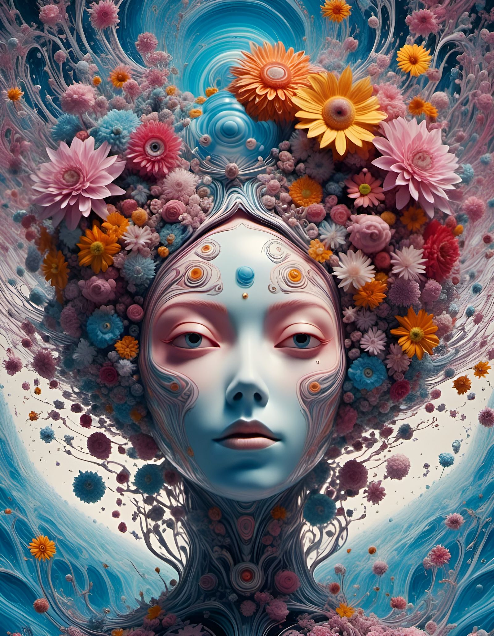 Surreal Woman's Face in Psychedelic Vaporwave Art