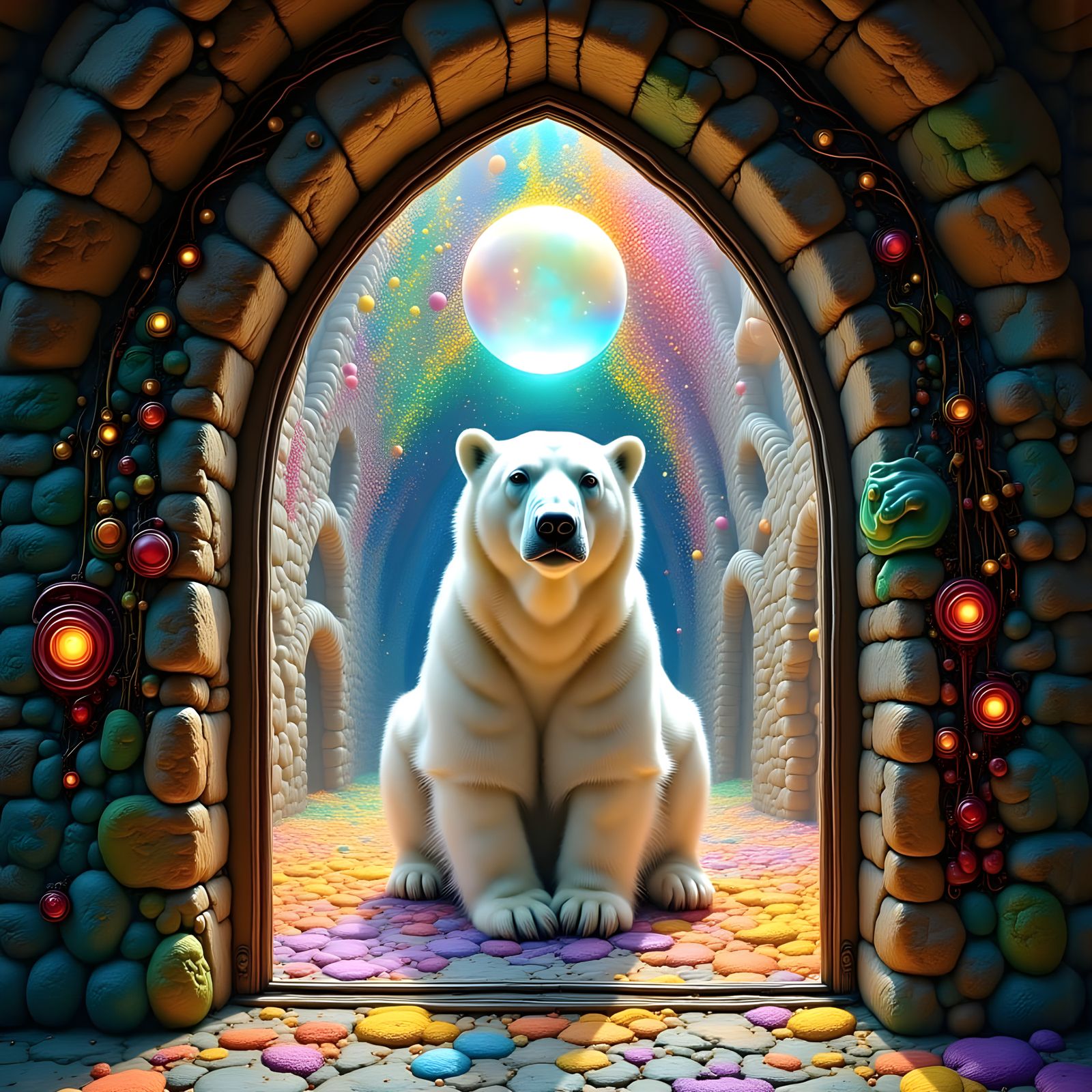 Polar Bear in Vibrant, Swirling Psychedelic Wonderland