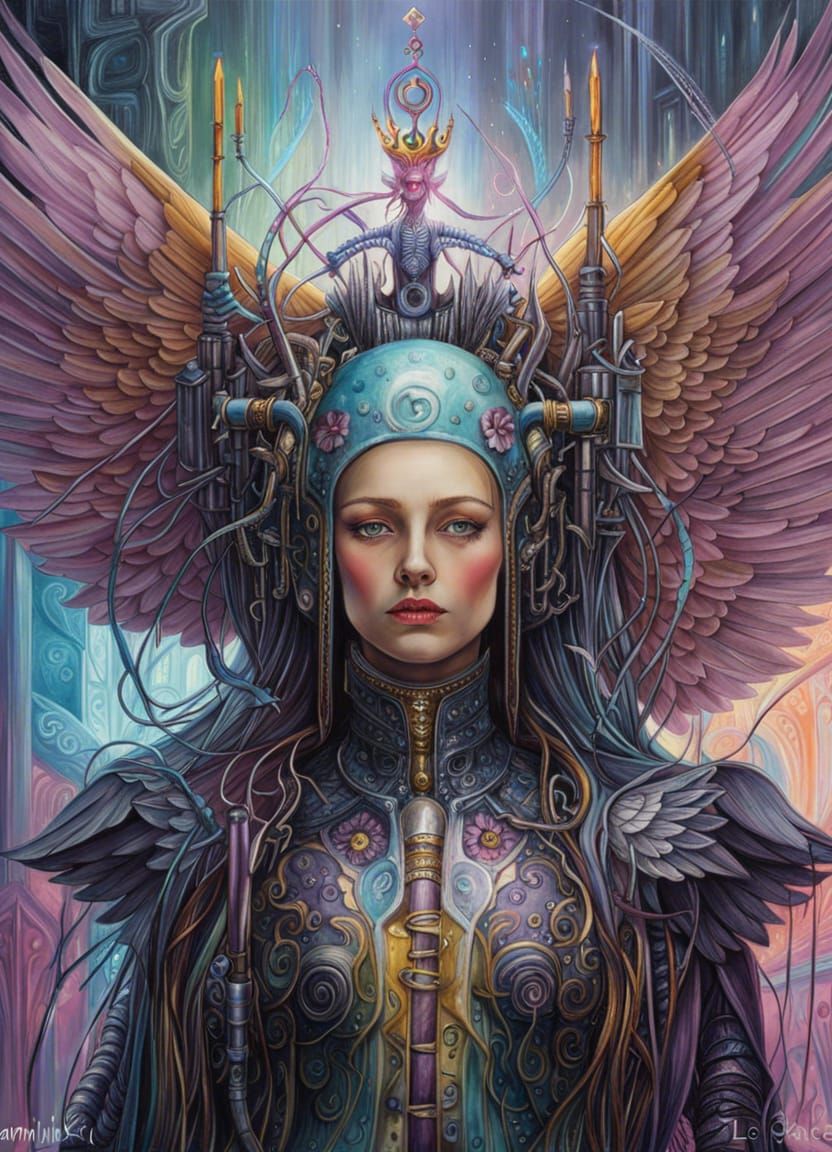 Cyberpunk Angel Android in Pastel Gore Style