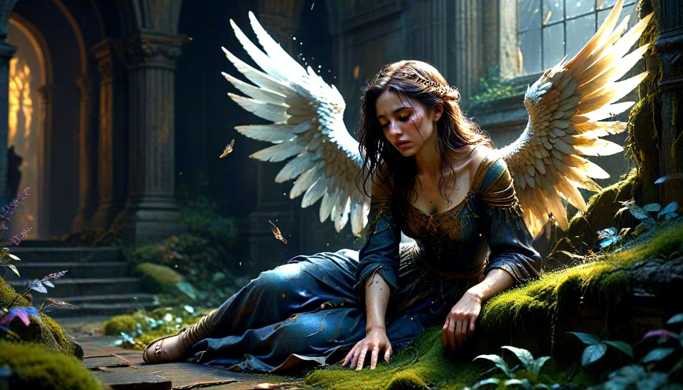 Fallen Angel Begging for Forgiveness in Gothic Style
