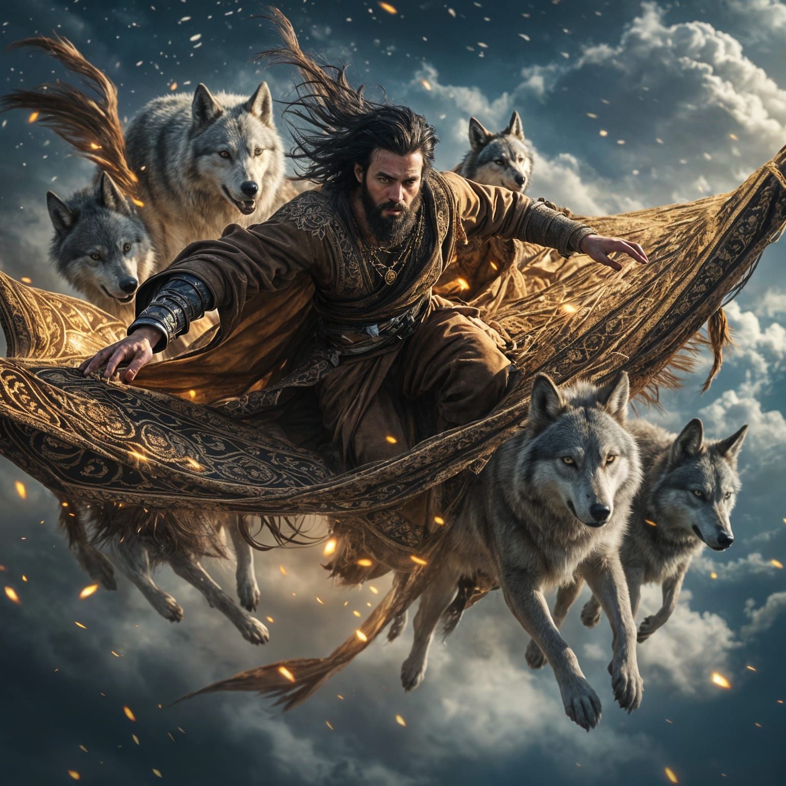 Ethereal Prince on Majestic Carpet Ride through Moonlit Dese...