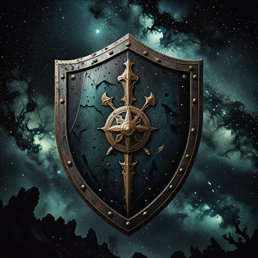 Medieval Metal Shield Against Dark Galaxy Space