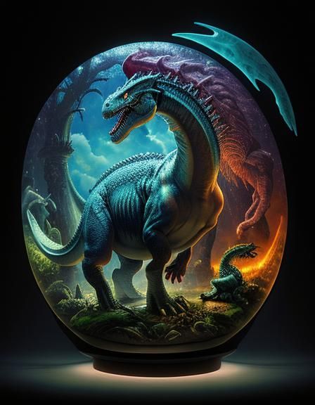 Renaissance Dinosaur in Stormy Primordial Scene