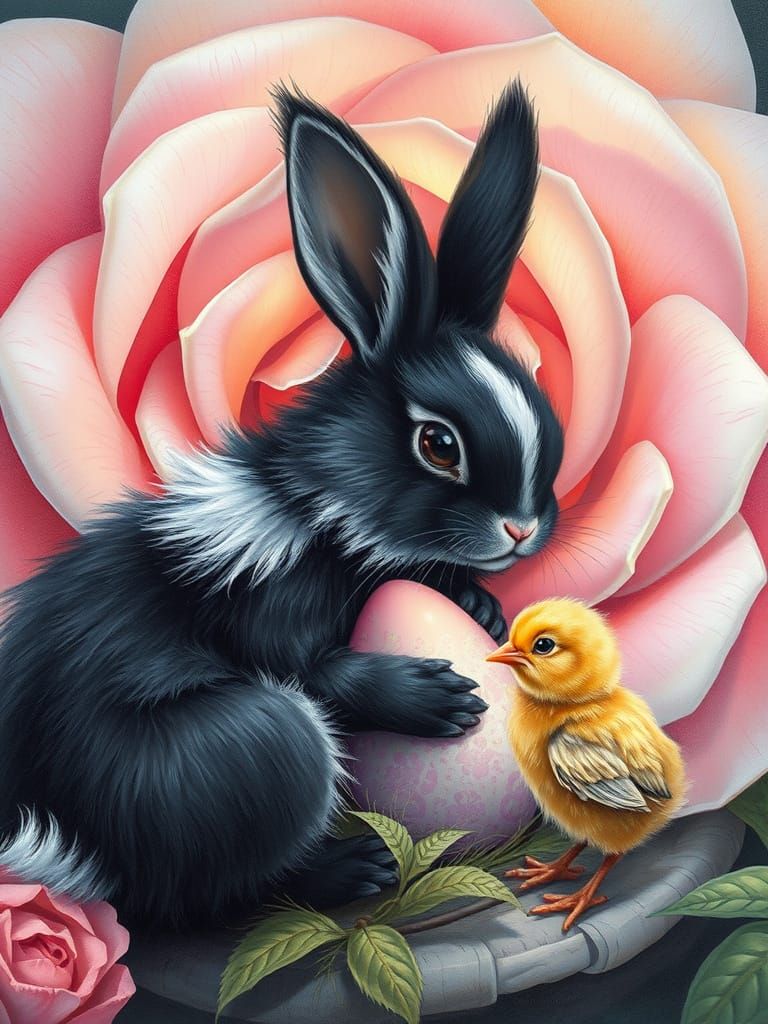 Bunny and Chick in Giant Rose Fairyland
