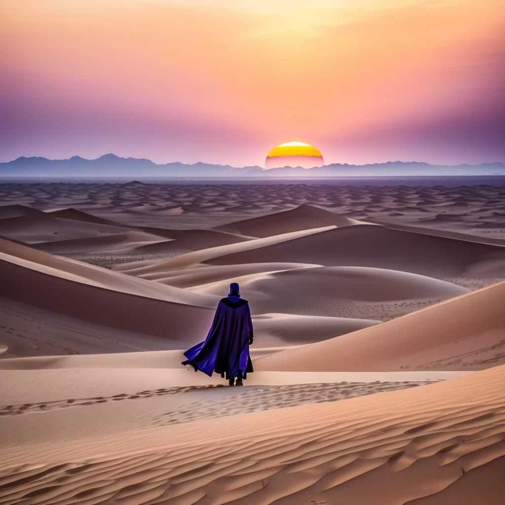 Vast Desert Double Exposure at Sunrise