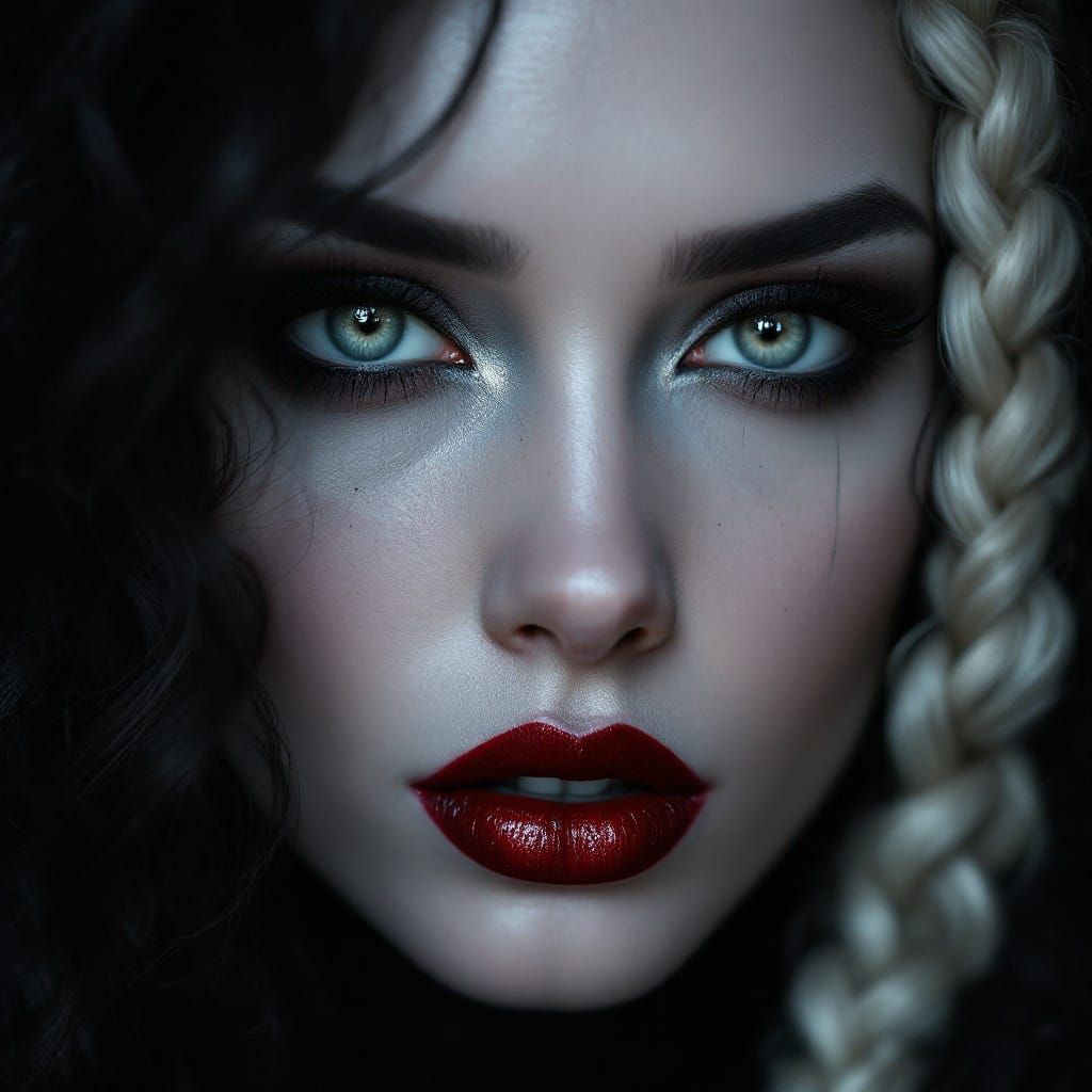 Gothic Goddess with Dramatic Makeup and Haunting Beauty