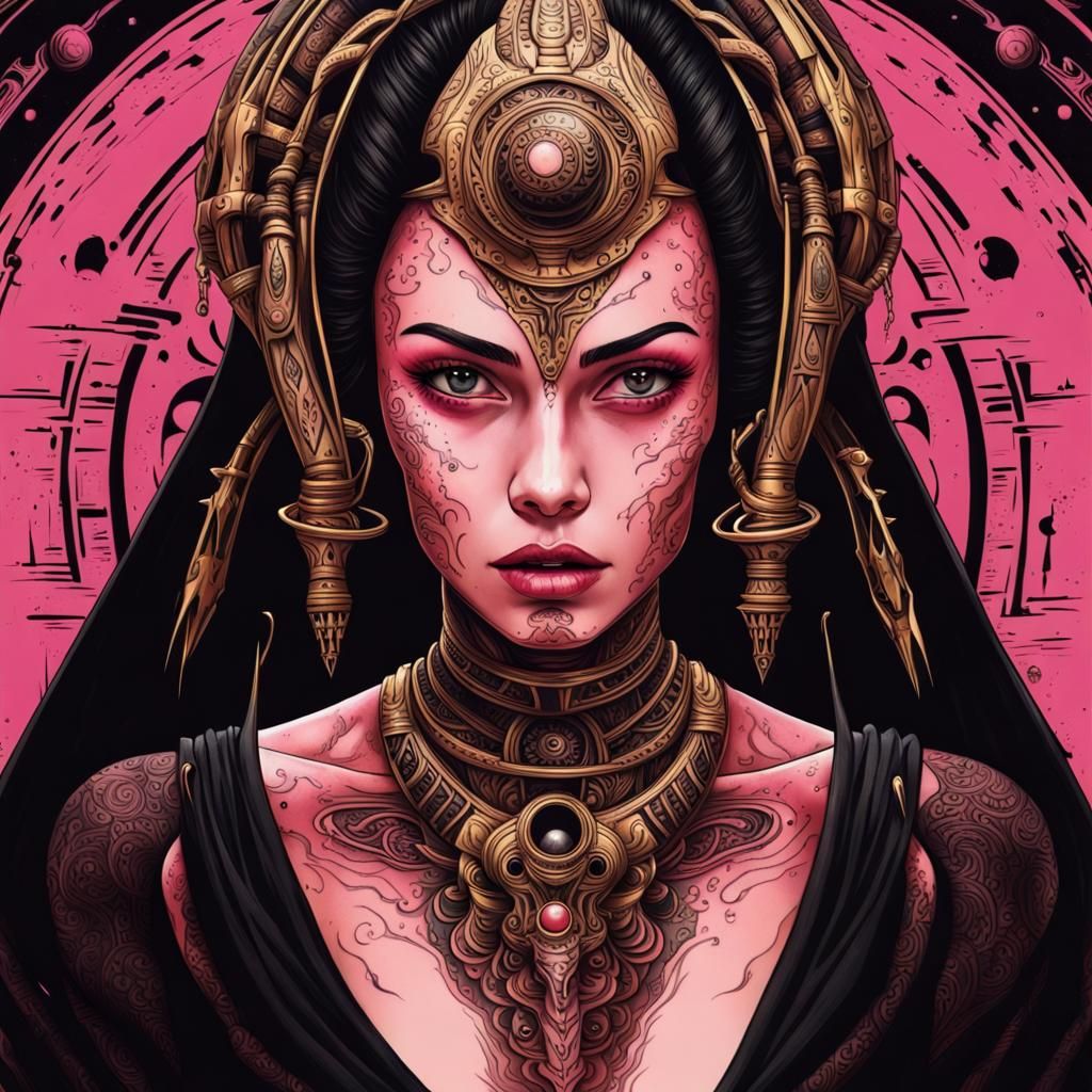 Pink Haired Alien Girl in Star Wars Style