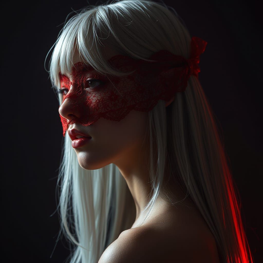 Ethereal Woman in Crimson Blindfold, Anime-Inspired Digital ...
