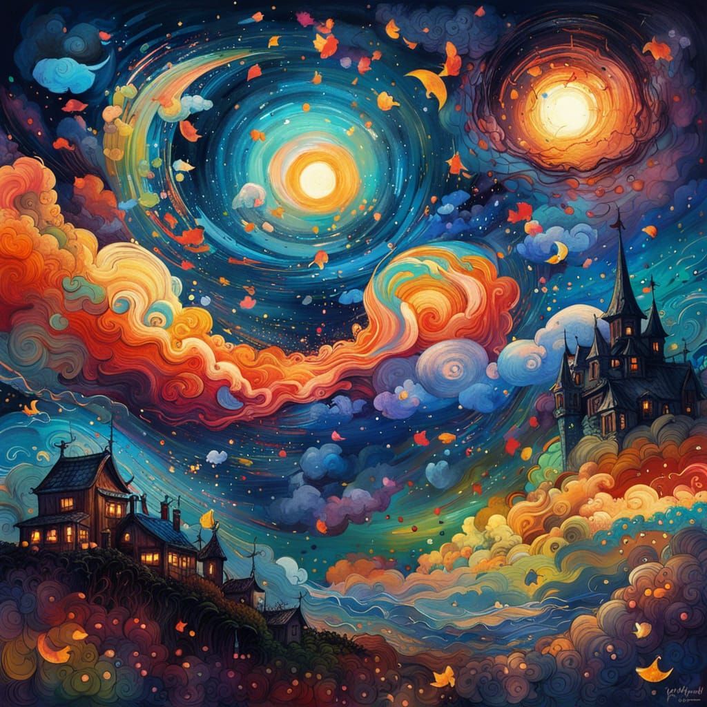 Intertwined Souls: Starry Night Abstract Expressionism