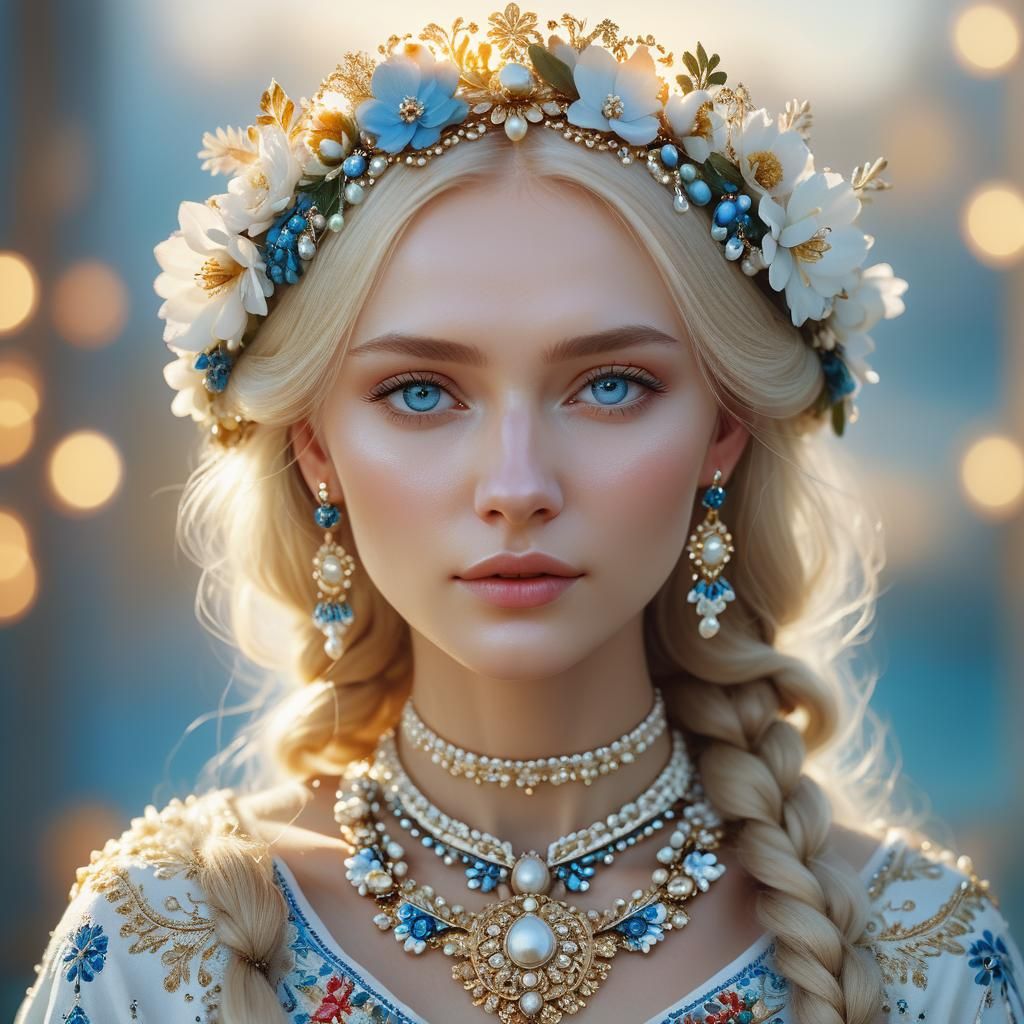 Angelic Russian Beauty in Embroidered Clothing